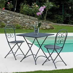 Tavolino da Giardino Quadrato Pieghevole in Ferro Grigio Antracite - Zoubiba