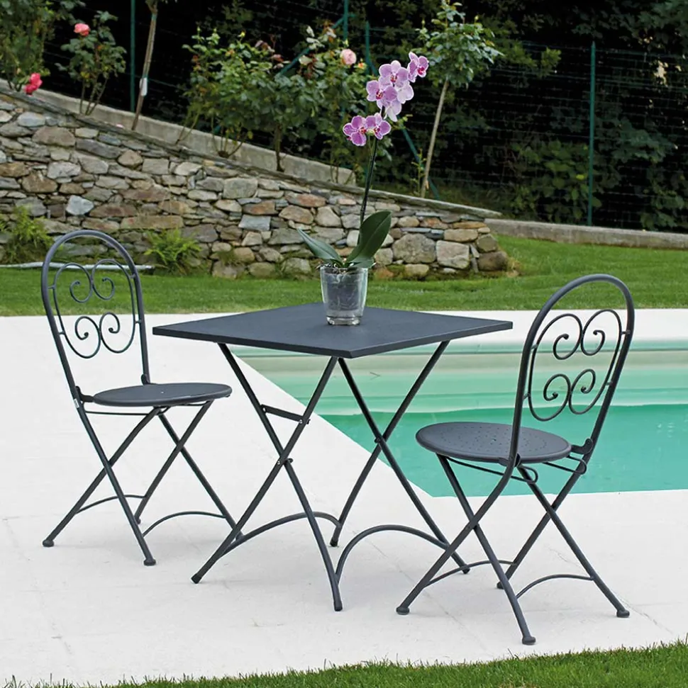 Tavolino da Giardino Quadrato Pieghevole in Ferro Grigio Antracite - Zoubiba