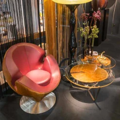 Tavolino da Salotto con Piano Rotondo in Vetro e Legno Made in Italy - Baviera