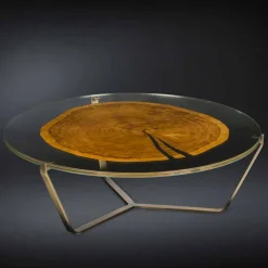 Tavolino da Salotto con Piano Rotondo in Vetro e Legno Made in Italy - Baviera