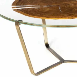 Tavolino da Salotto con Piano Rotondo in Vetro e Legno Made in Italy - Baviera
