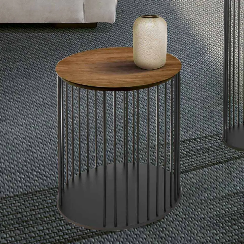 Tavolino da Salotto con Piano Tondo in Legno Realizzato in Italia - Montebianco