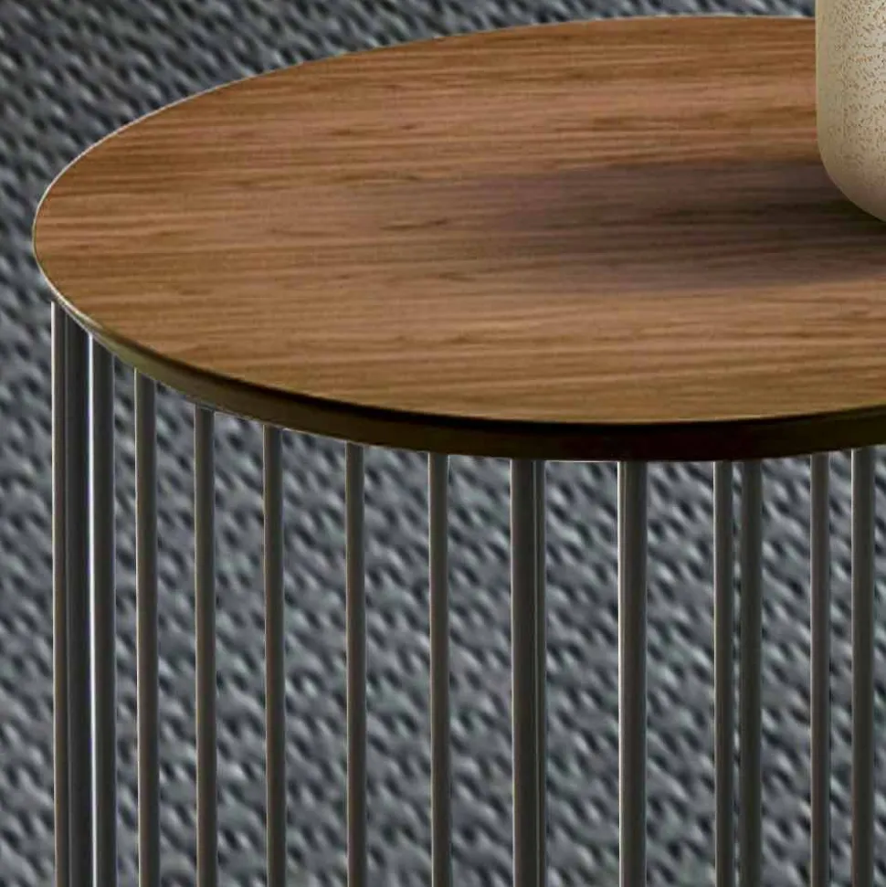 Tavolino da Salotto con Piano Tondo in Legno Realizzato in Italia - Montebianco