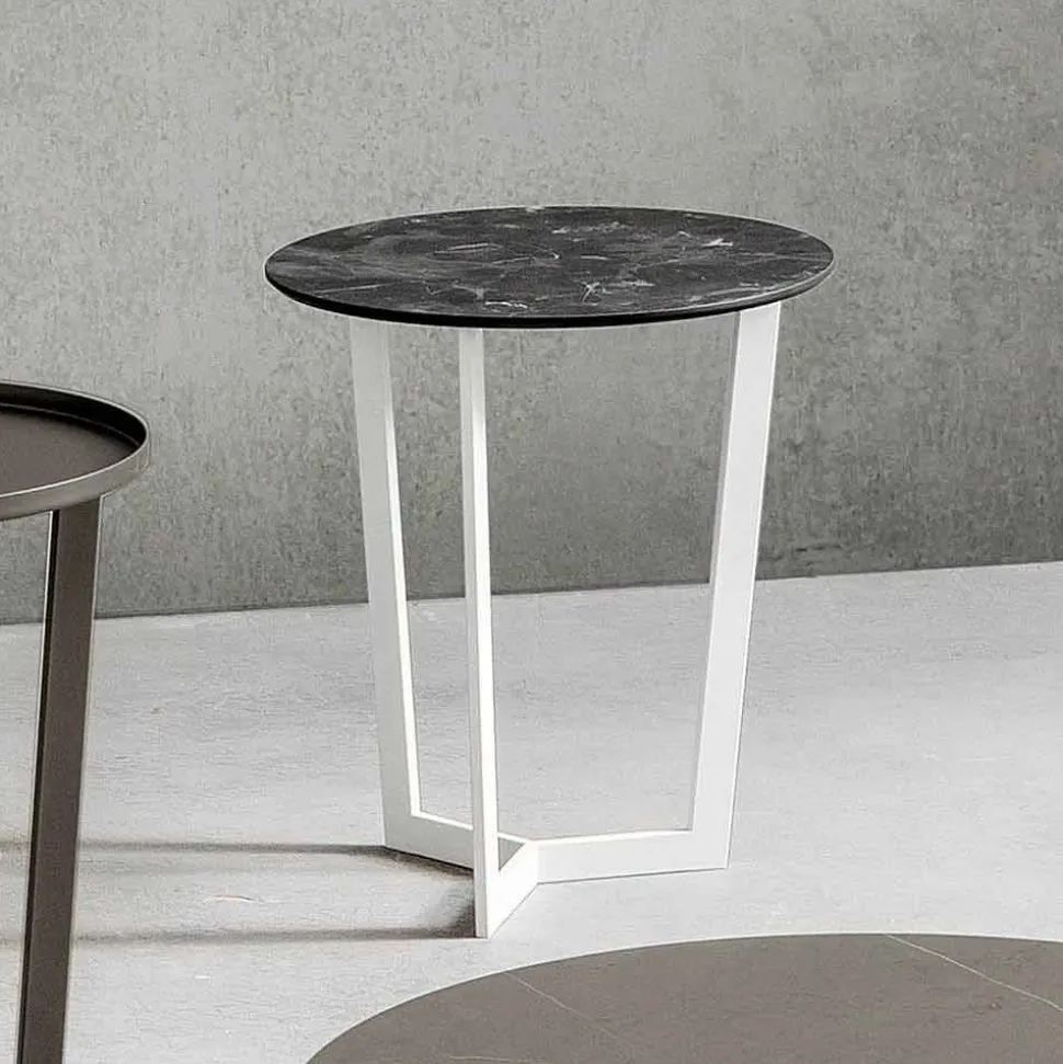 Tavolino da Salotto con Piano Rotondo in Hpl Stratificato Made in Italy - Mina
