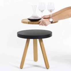 Tavolino da Salotto Design con Piano Rotondo e Gambe in Legno Massello - Salerno