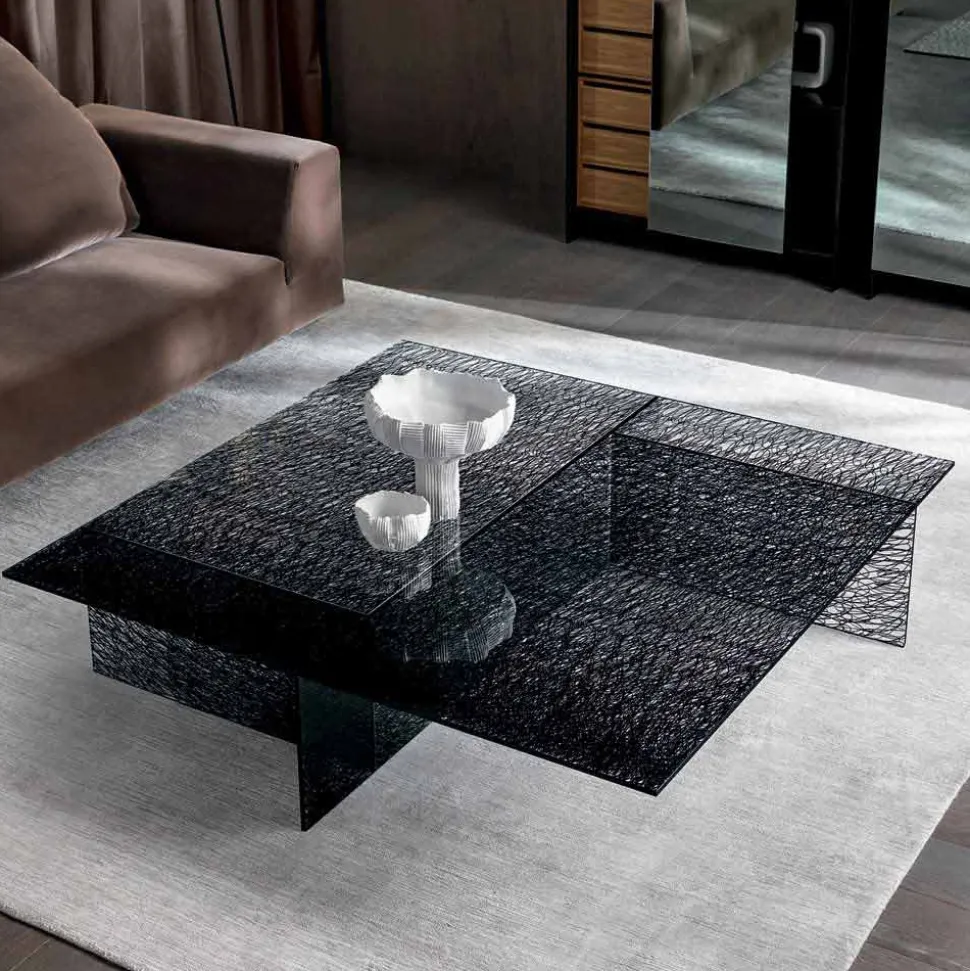 Tavolino da Salotto di Design Vetro Extrachiaro Decorato Made in Italy – Sestola