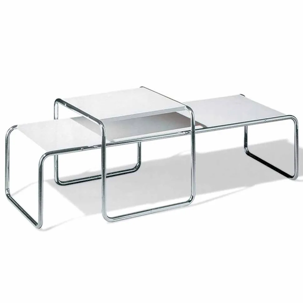 Tavolino da Salotto in Acciaio Cromato con Piano Laminato Made in Italy - Ariete