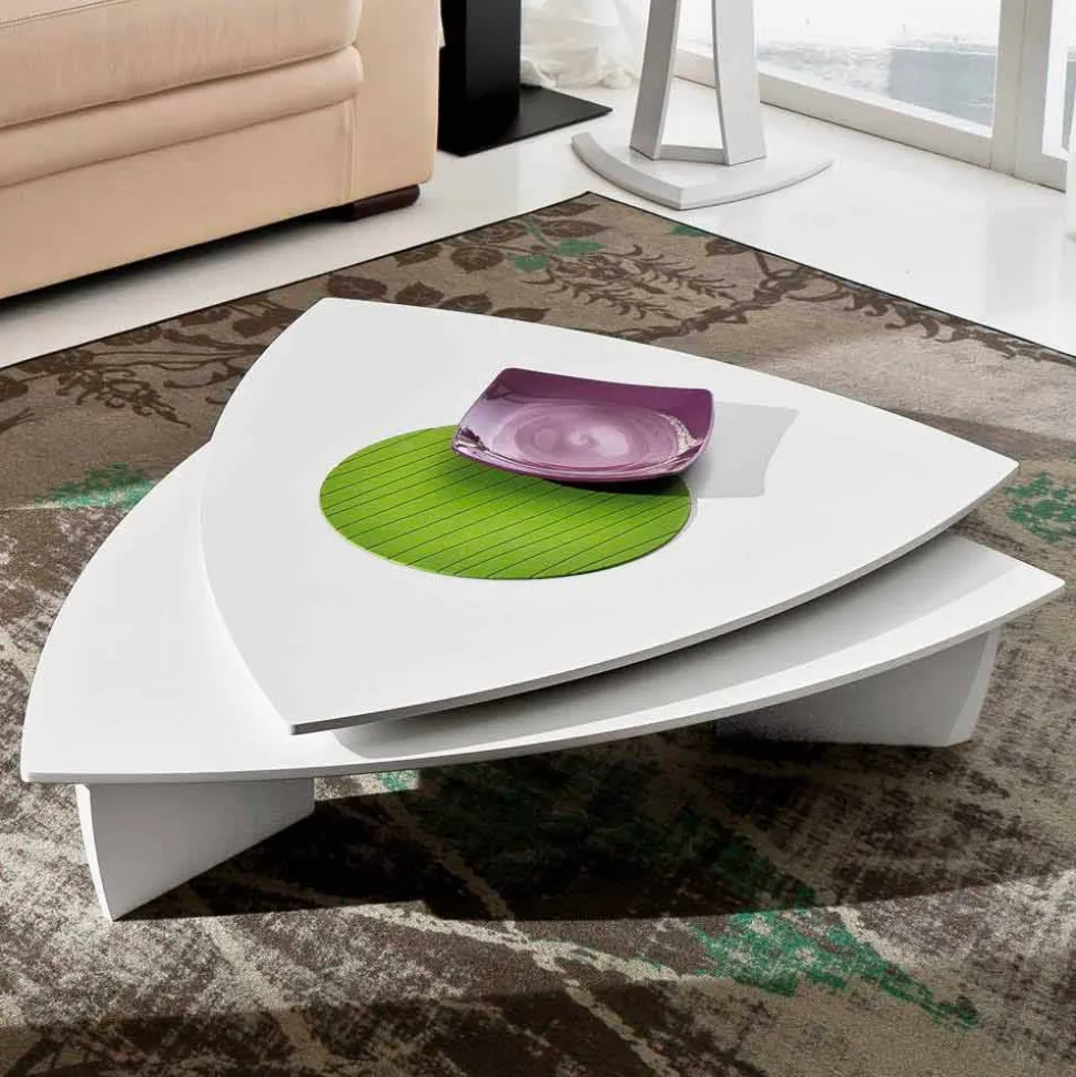 Tavolino da Salotto in Mdf Laccato con Piano Girevole Made in Italy - Lisa