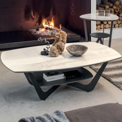 Tavolino da Salotto in Metallo Piano in Ceramica con Portaoggetti - Emirato