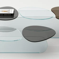 Tavolino da Salotto in Vetro con 3 Top Sagomati Colorati - Dapy