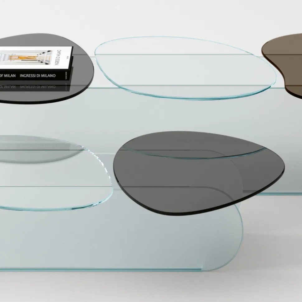 Tavolino da Salotto in Vetro con 3 Top Sagomati Colorati - Dapy