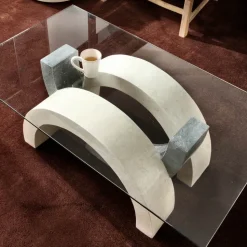 Tavolino da salotto moderno in pietra e vetro - Austin