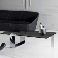 Tavolino da Salotto Moderno Piano Vetro Fumè e Base Metallo Made in Italy – Scoby