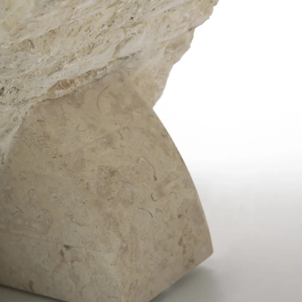 Tavolino da Salotto Rettangolare con Base in Pietra Fossile Bianca - Gardenia