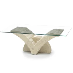Tavolino da Salotto Rettangolare con Base in Pietra Fossile Bianca - Gardenia