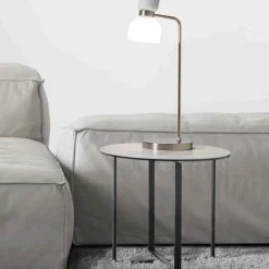 Tavolino da Salotto Rotondo con Piano in Vetro Ceramica Bianco Marmo - Anselmo