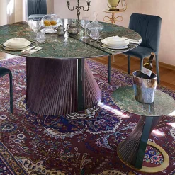 Tavolino da Salotto Rotondo di Lusso in Gres e Frassino Made in Italy - Bering