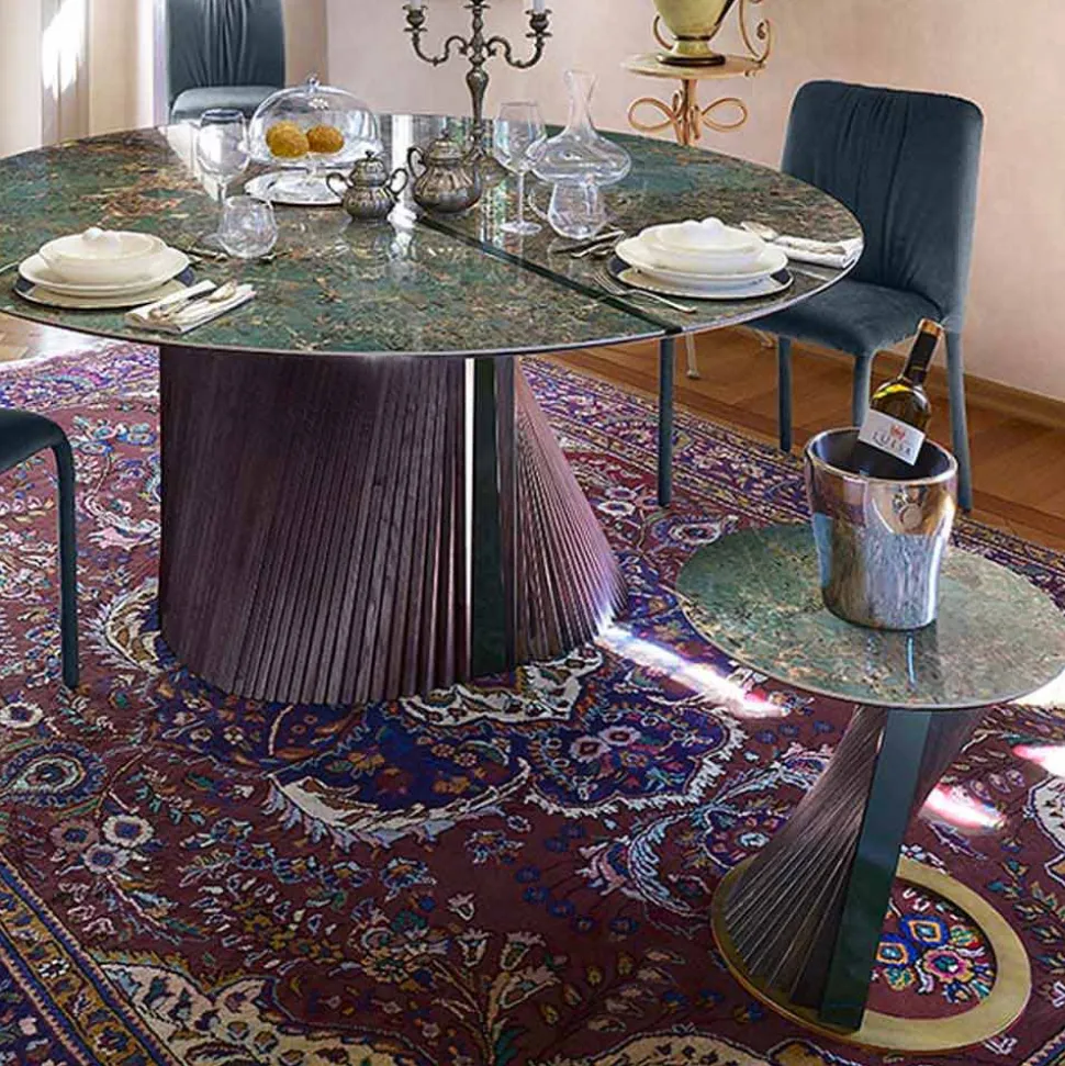 Tavolino da Salotto Rotondo di Lusso in Gres e Frassino Made in Italy - Bering