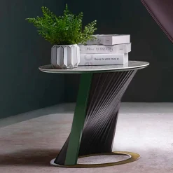 Tavolino da Salotto Rotondo di Lusso in Gres e Frassino Made in Italy - Bering