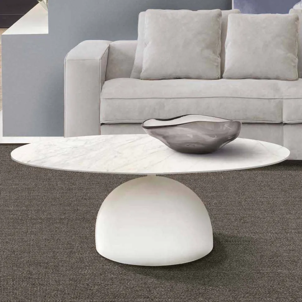 Tavolino da Salotto Rotondo in Ceramica e Metallo Realizzato in Italia - Livigno