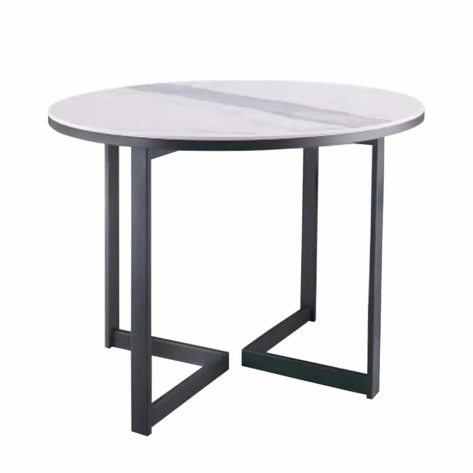 Tavolino da Salotto Rotondo in Gres e Metallo Moderno Made in Italy - Albert