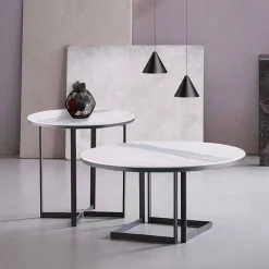 Tavolino da Salotto Rotondo in Gres e Metallo Moderno Made in Italy - Albert