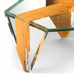 Tavolino da Salotto Sagomato in Vetro e Legno Realizzato in Italia - Mumbai