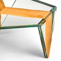 Tavolino da Salotto Sagomato in Vetro e Legno Realizzato in Italia - Mumbai