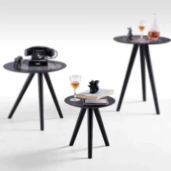 Tavolino da Salotto Tondo in Legno Laccato Grigio Nero Made in Italy - Stoccarda