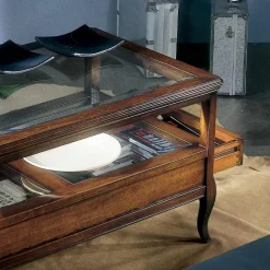 Tavolino da Soggiorno con Piano in Vetro e 2 Cassetti Made in Italy - Xipe