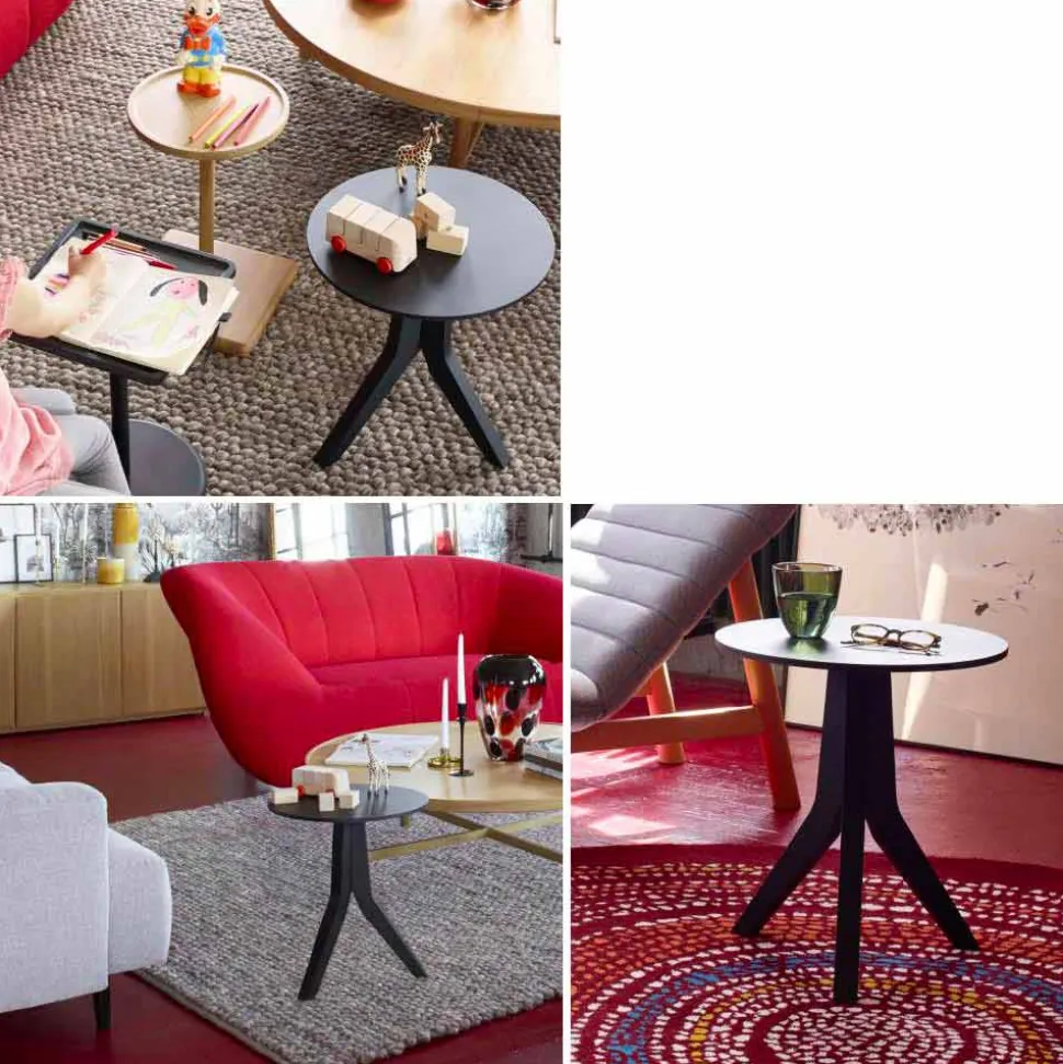 Tavolino da Soggiorno di Legno Laccato Nero Design Tondo Moderno - Sperone