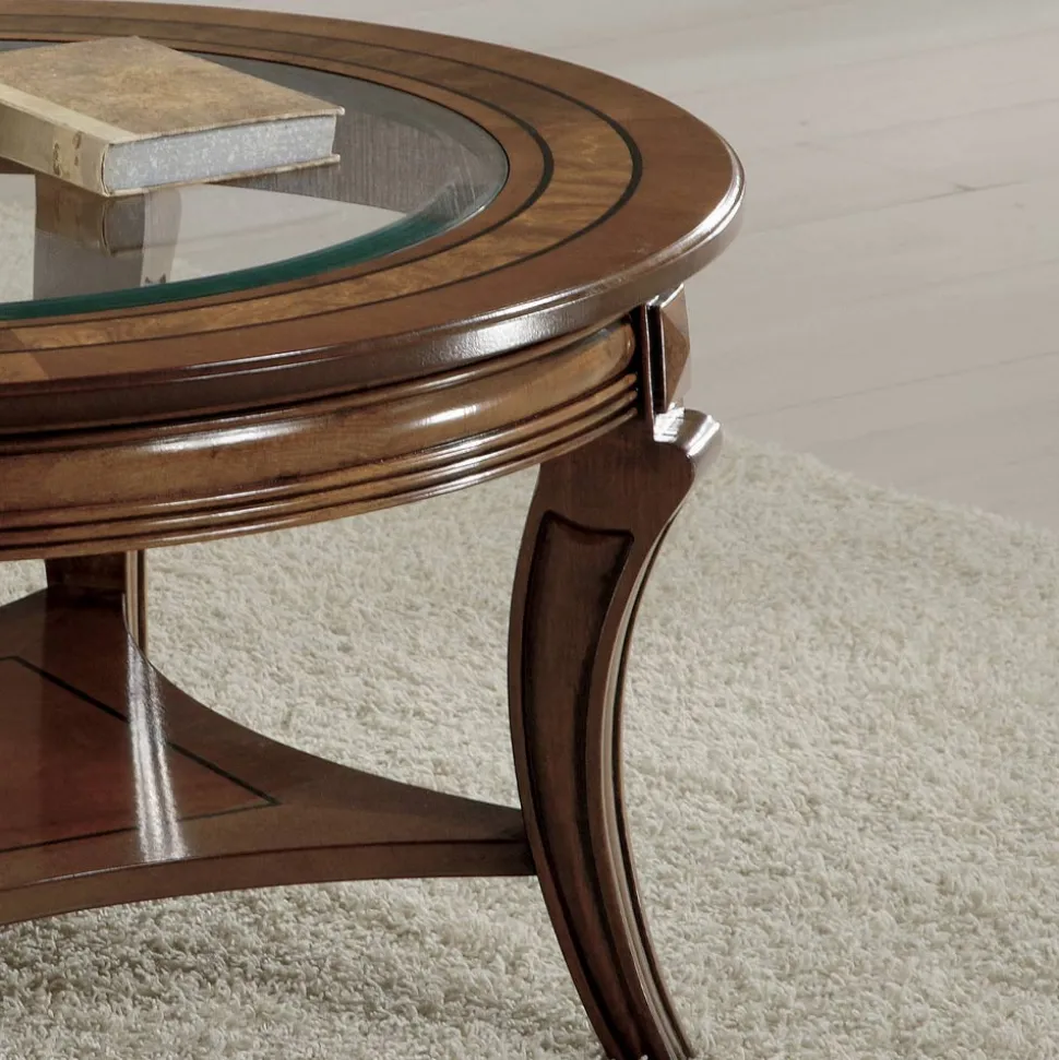 Tavolino da Soggiorno Rotondo con Piano in Vetro Made in Italy - Onatha