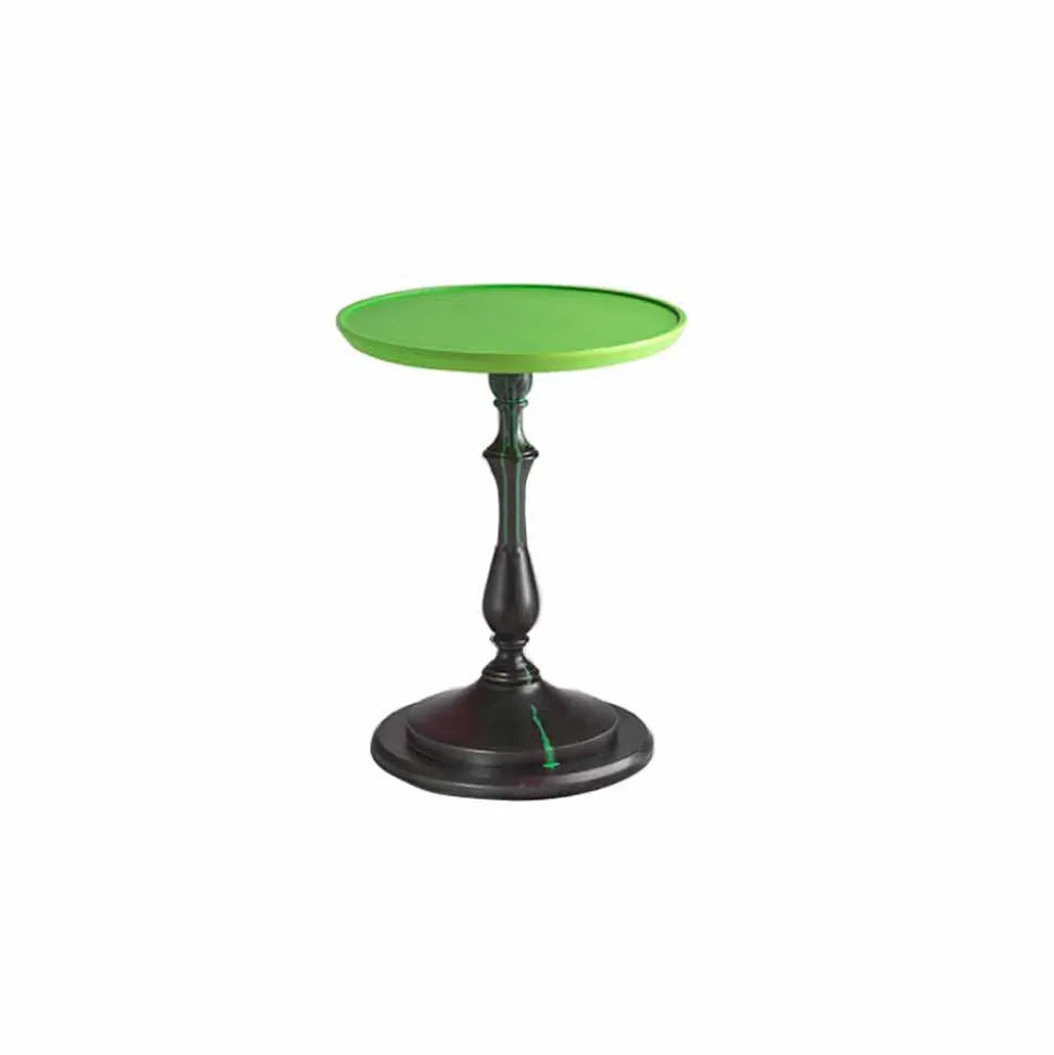 Tavolino design da salotto con piano laccato verde, diametro 50cm, Nik