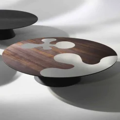 Tavolino design moderno in legno di larice con inserti in inox Giglio