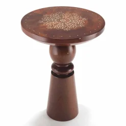 Tavolino di design con piano decoro in ottone, diametro 45 cm, Sanni