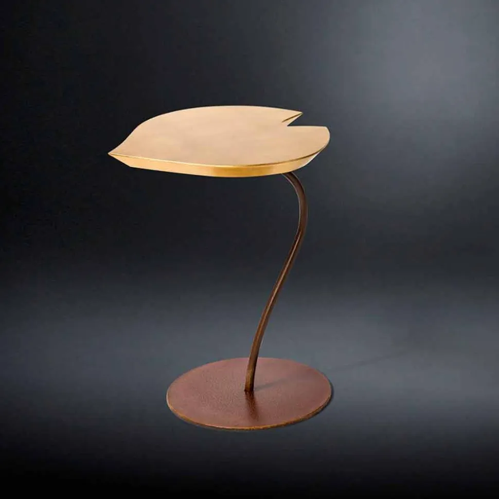 Tavolino di design in legno con base in ferro Leaf