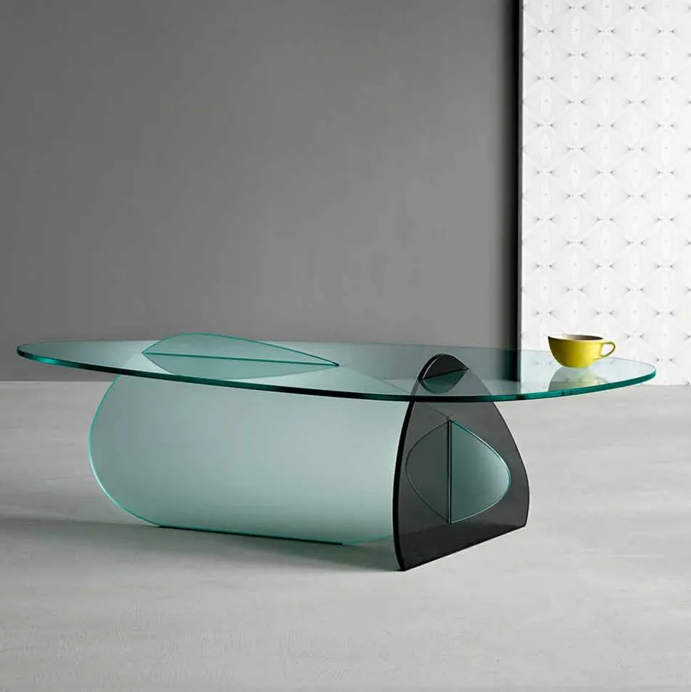 Tavolino di Design in Vetro Trasparente, Fumè ed Acidato Made in Italy – Tac Tac