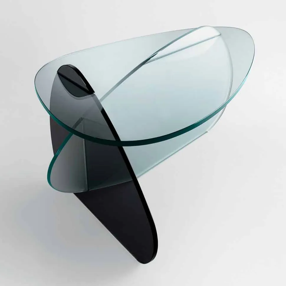 Tavolino di Design in Vetro Trasparente, Fumè ed Acidato Made in Italy – Tac Tac