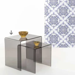 Tavolino fumé design moderno 50x50cm Terry Big, made in Italy