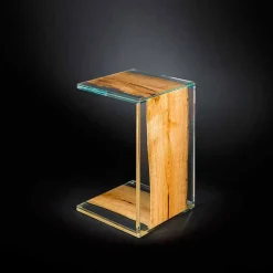 Tavolino moderno a una gamba in legno di Briccola veneziana e vetro