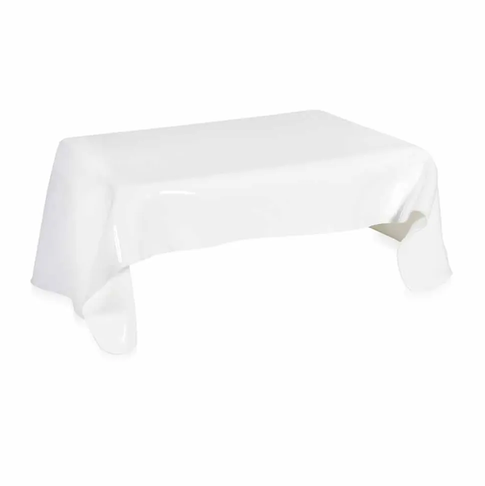 Tavolino moderno in plexiglass bianco drappeggiato Asia, made in Italy