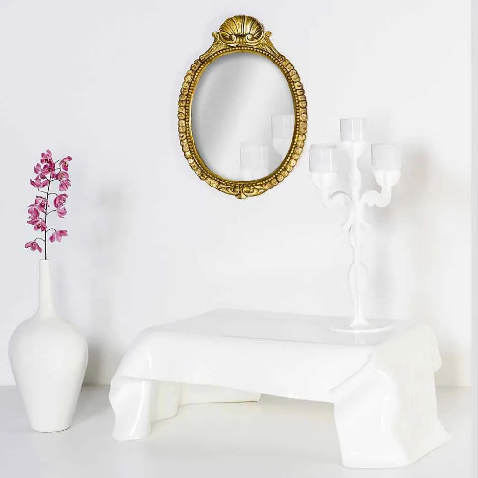 Tavolino moderno in plexiglass bianco drappeggiato Asia, made in Italy