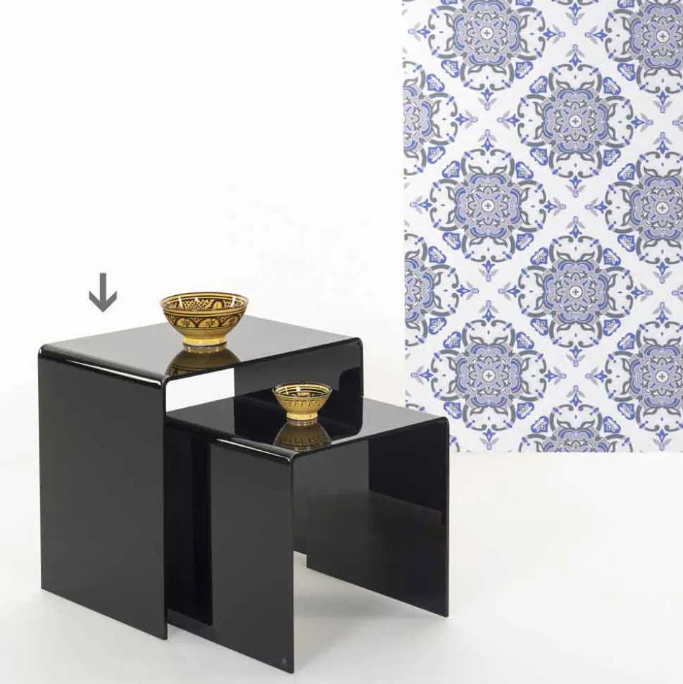 Tavolino nero design moderno 50x50cm Terry Big, made in Italy