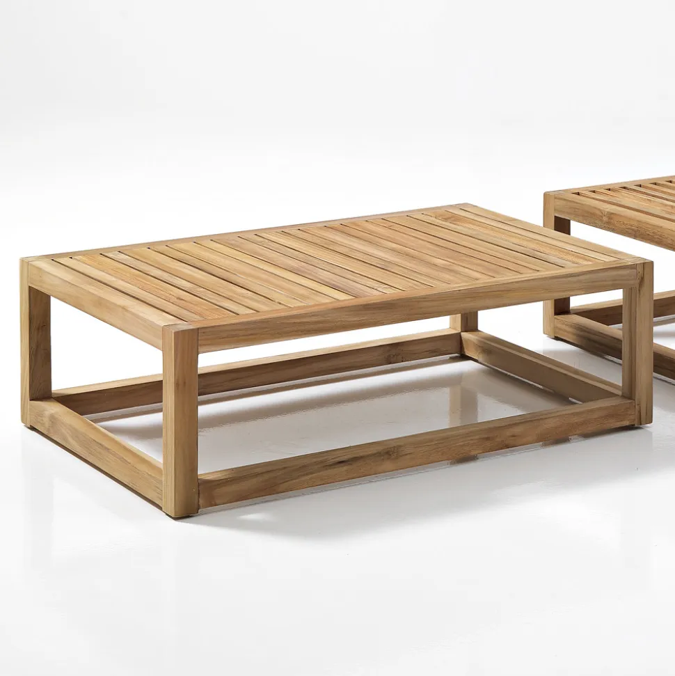 Tavolino o Pouf da Esterno in Teak Naturale e Cuscini - Circe
