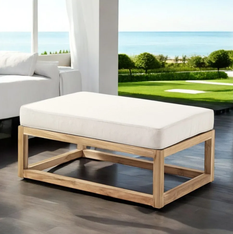 Tavolino o Pouf da Esterno in Teak Naturale e Cuscini - Circe