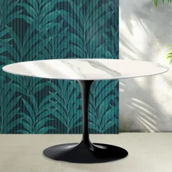 Tavolino Ovale Tulip Saarinen H 41 cm in Ceramica Florim Statuario Lucido - Scarlet