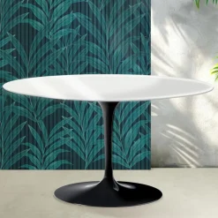 Tavolino Ovale Tulip Saarinen H 41 cm in Ceramica Florim Bianco Lucido - Scarlet