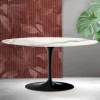 Tavolino Ovale Tulip Saarinen H 41 cm in Ceramica Florim Statuario Opaco - Scarlet