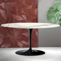 Tavolino Ovale Tulip Saarinen H 41 cm in Ceramica Florim Statuario Opaco - Scarlet