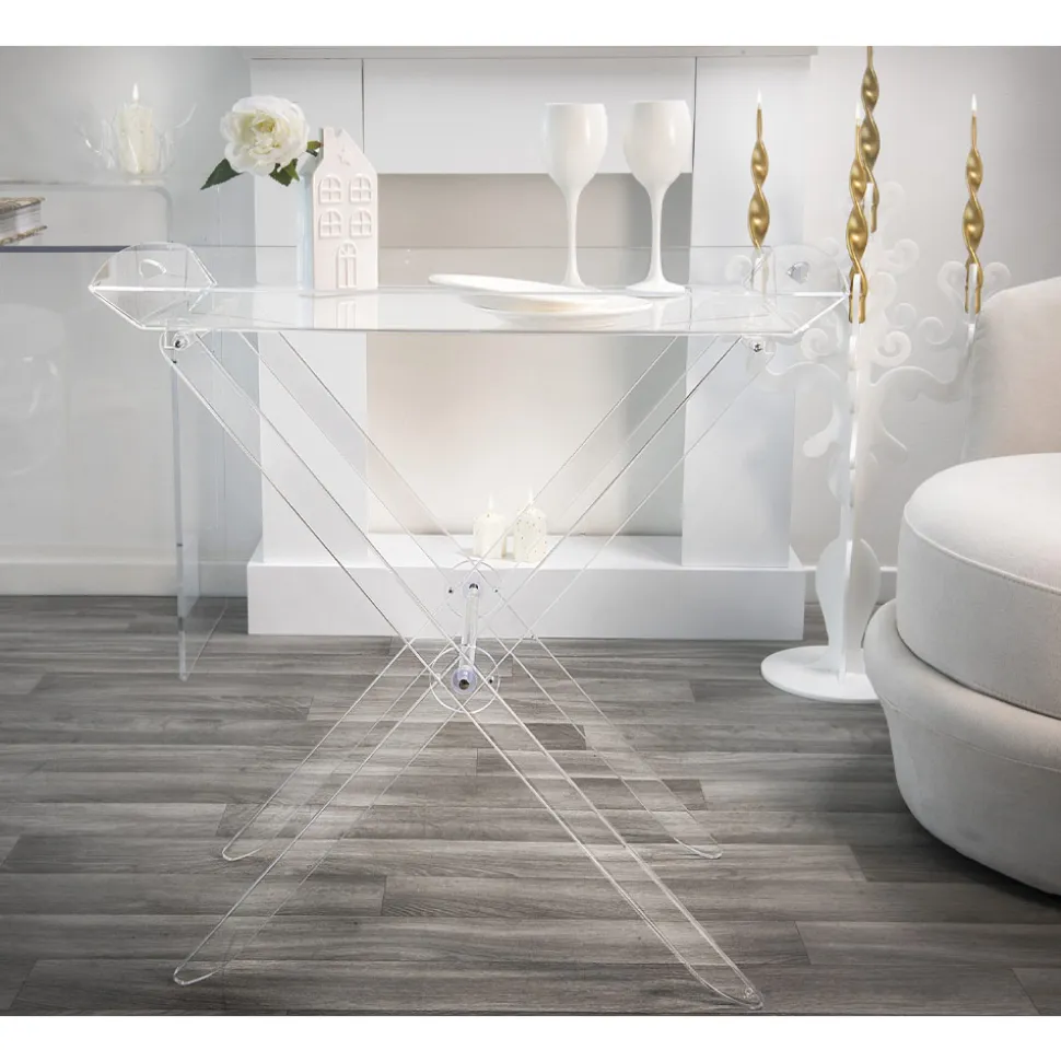 Tavolino Pieghevole con Vassoio in Plexiglass Trasparente 2 Misure - Robbie